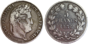 droit et revers 5 francs 1836 M