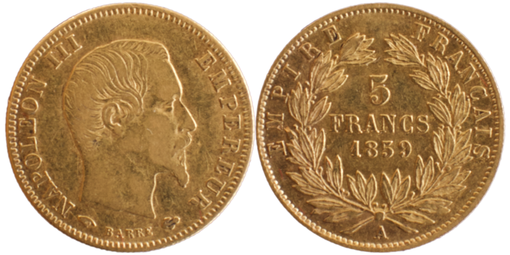 5 francs Napoléon III 1859 A droit et revers