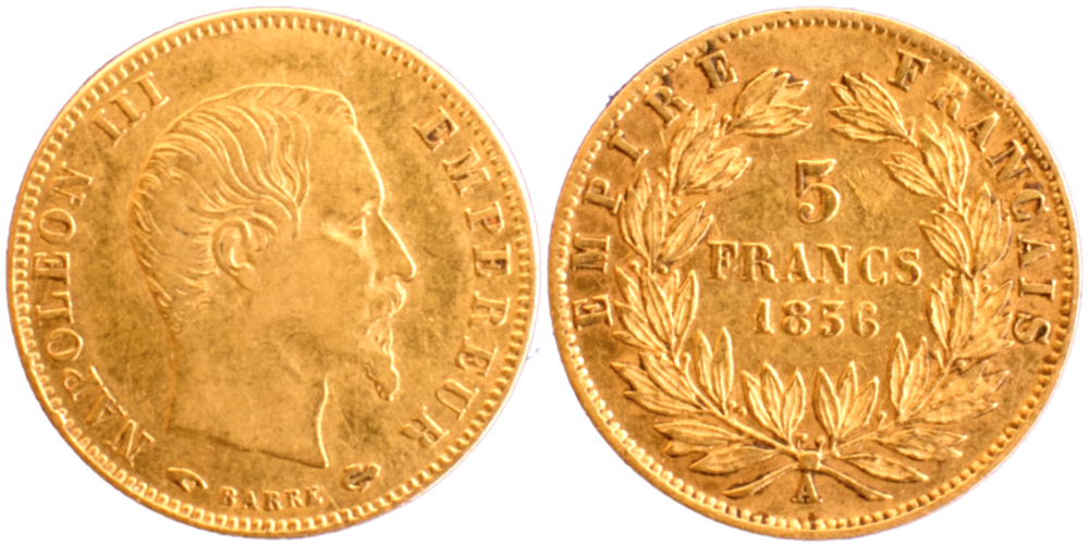 5 francs napoléon III 1856 A droit et revers