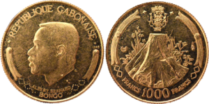 1000 francs or du Gabon 1969 droit et revers