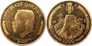 1000 francs or du Gabon 1969 droit et revers