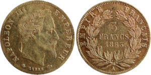 5 francs or Napoléon III 1863 A droit et revers