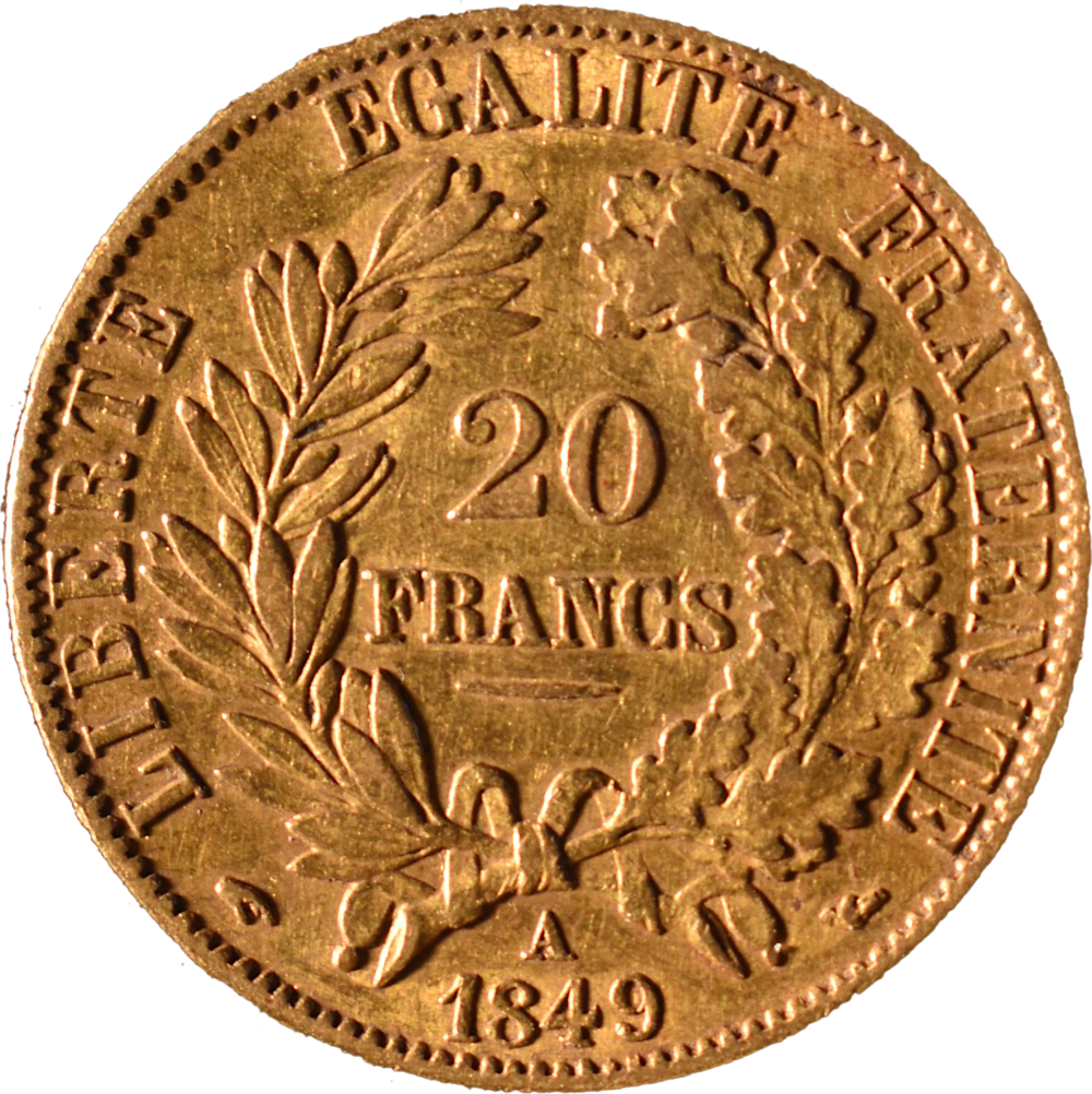 20 francs Cérès 1849 A droit et revers