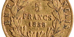 5 francs or Napoléon III 1859 BB revers