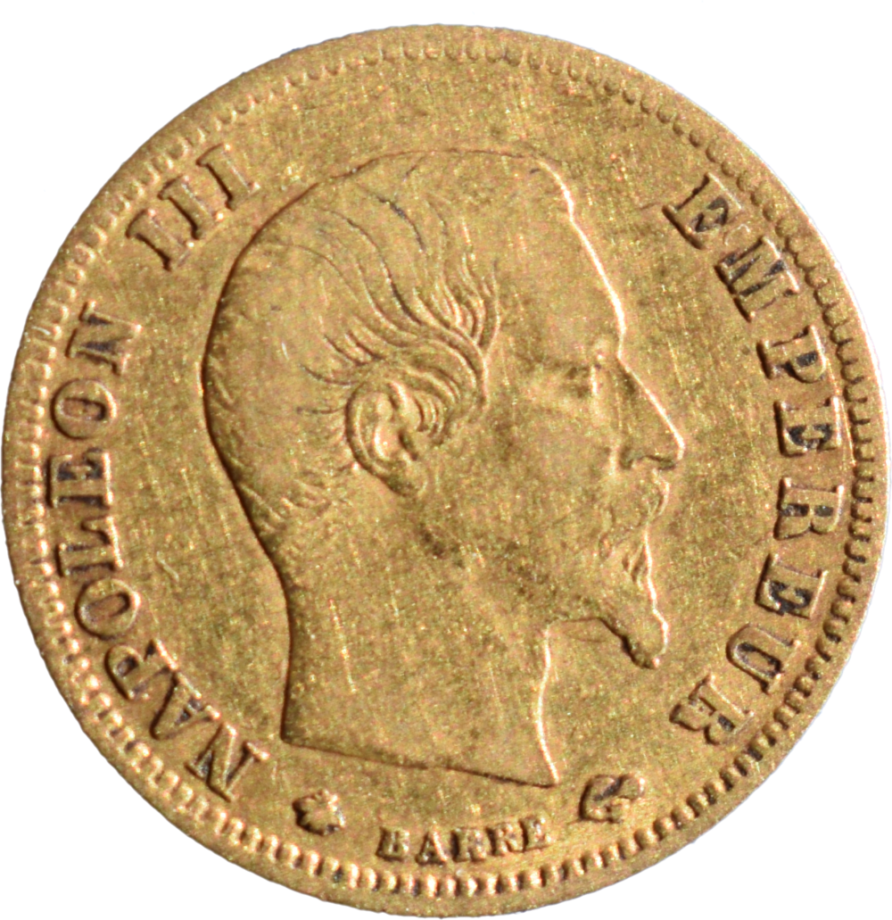 5 francs or Napoléon III 1859 BB droit