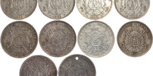 Lot de 10 monnaies en argent 5 francs Napoléon III revers