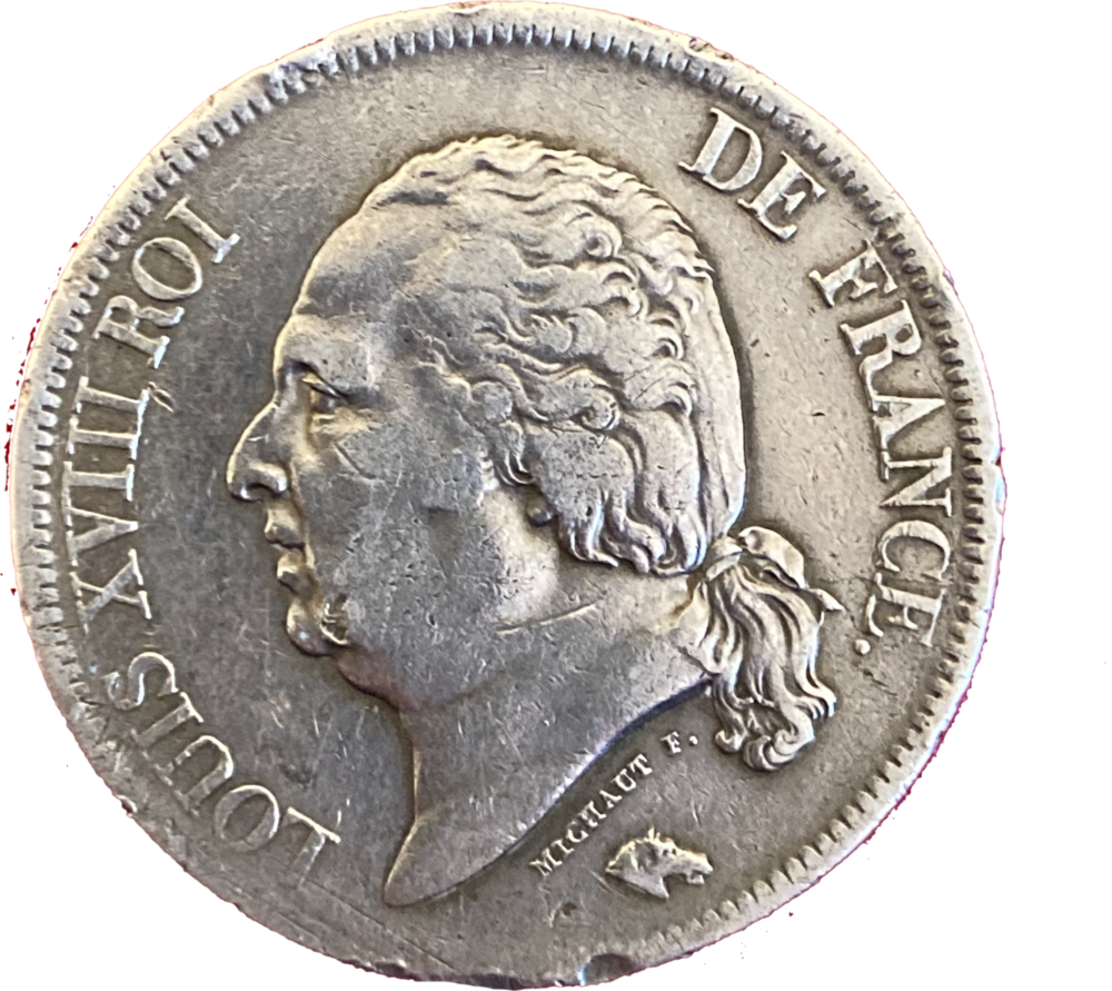 5 francs Louis XVIII 1821 W « Fautée » droit