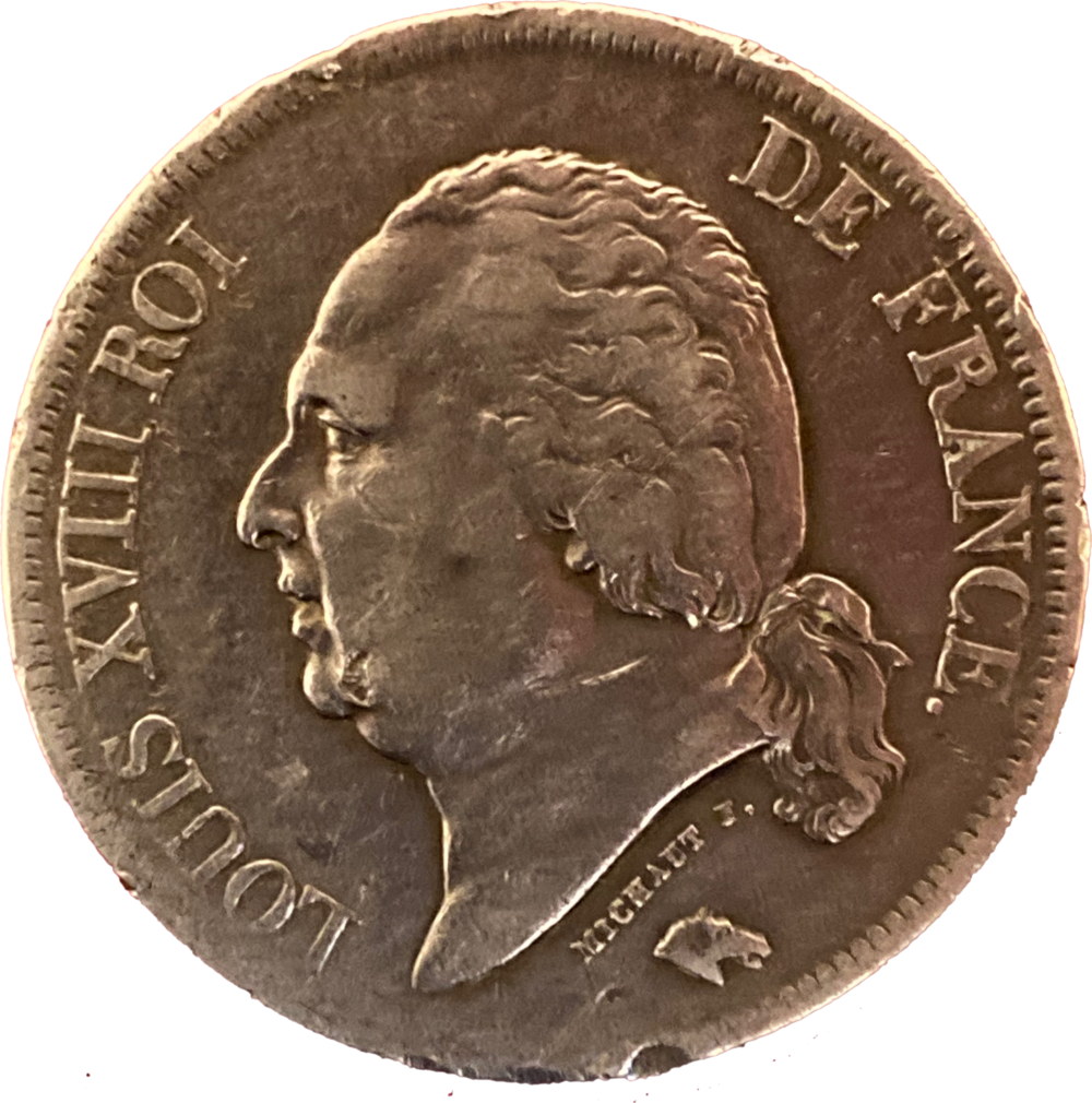 5 francs Louis XVIII 1821 W « Fautée » droit 2