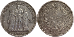 5 francs Hercule 1875 K droit et revers