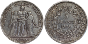 5 francs Hercule 1878 K droit et revers