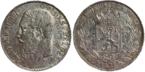 5 francs Léopold II 1871 droit et revers