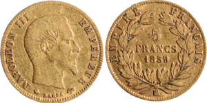 5 francs or Napoléon III 1859 BB droit et revers