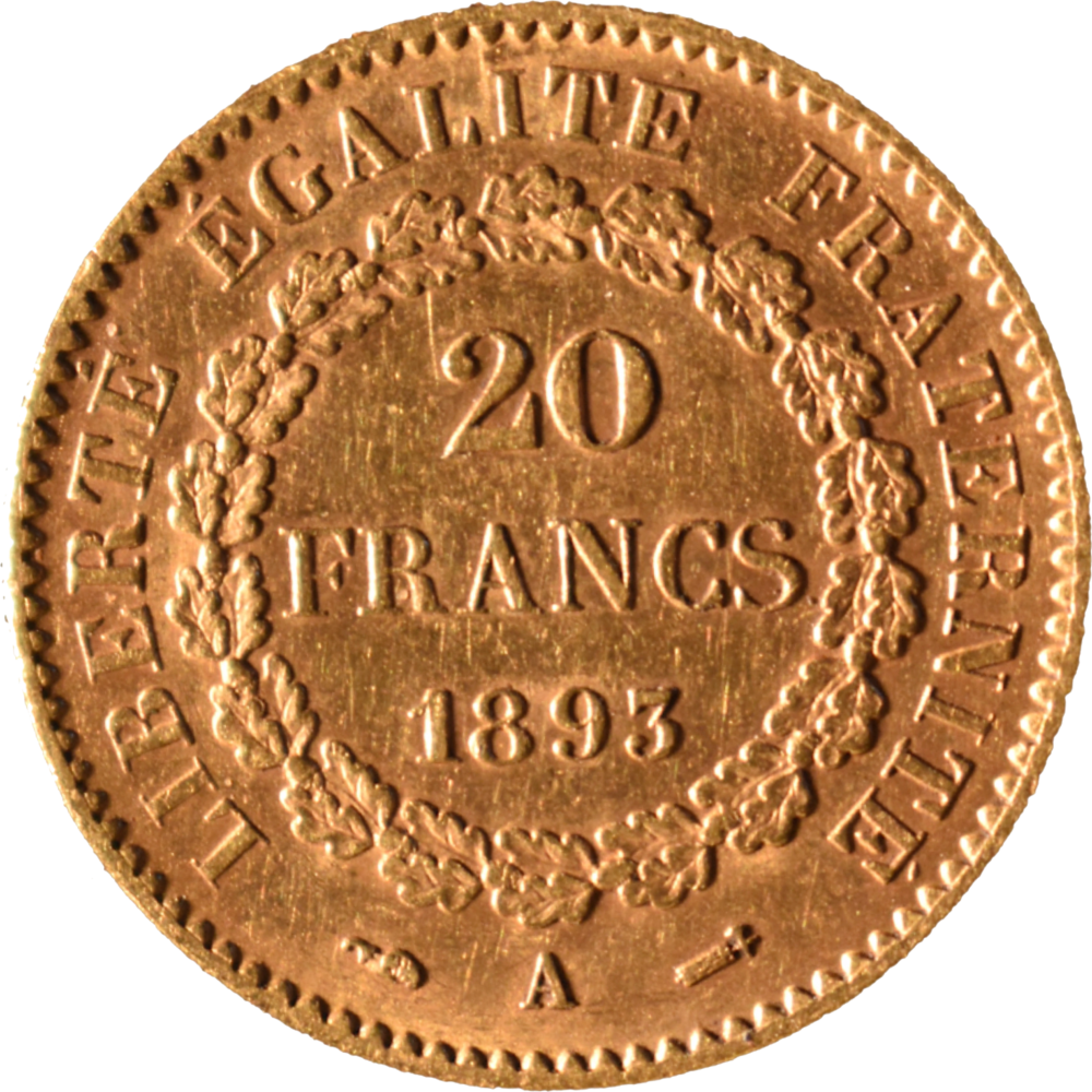 20 francs Génie 1893 A revers