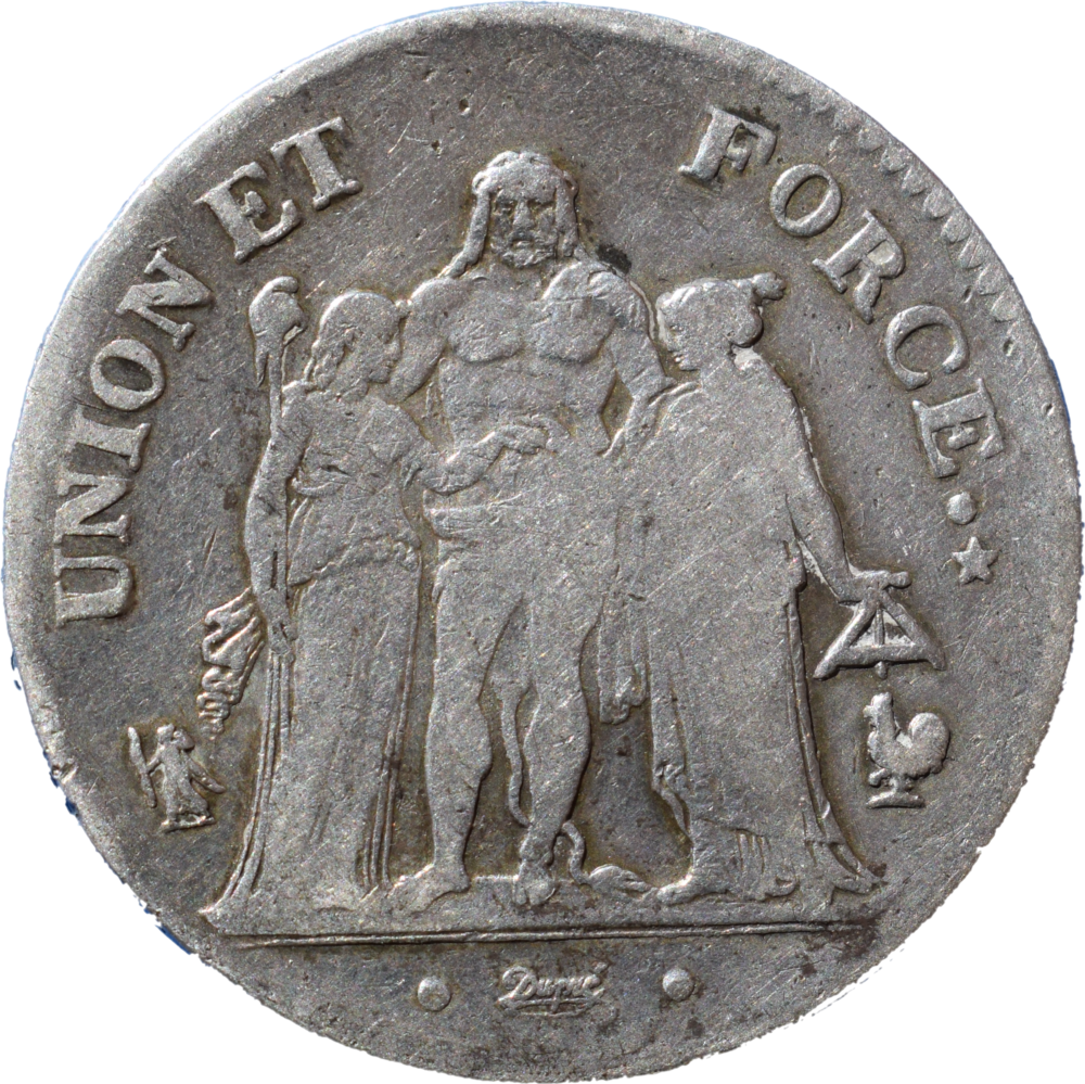 5 francs Union et Force sans virole AN 7 A (1798/9) droit