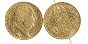 20 francs Louis XVIII 1818 W « fautée » droit et revers