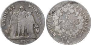 5 francs Union et Force sans virole AN 7 A (1798/9) droit et revers