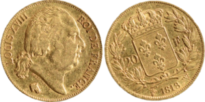 20 francs Louis XVIII 1818 W « fautée » droit et revers