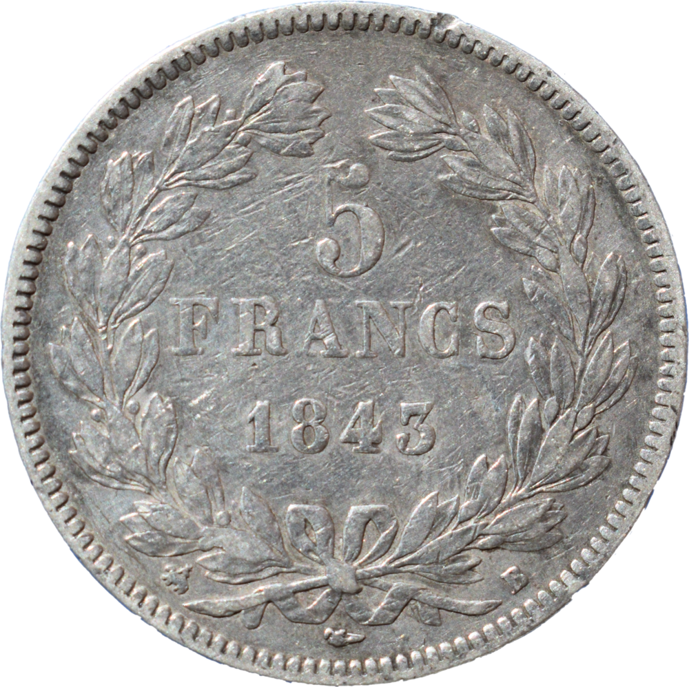 5 francs 1843 B Louis-Philippe I revers