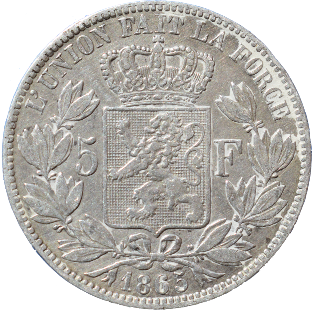 5 francs Léopold Premier 1871 « fautée » revers