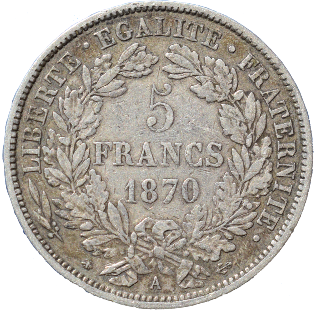 5 francs Cérès 1870 A revers