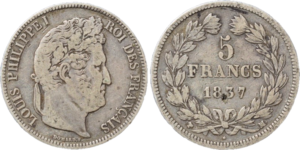 5 francs 1837 MA Louis-Philippe I droit et revers