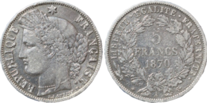 5 francs Cérès 1870 A droit et revers