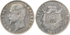 5 francs 1855 A Napoléon III droit et revers