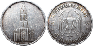 5 reichsmark 1935 A église de la garnison de Postdam droit et revers