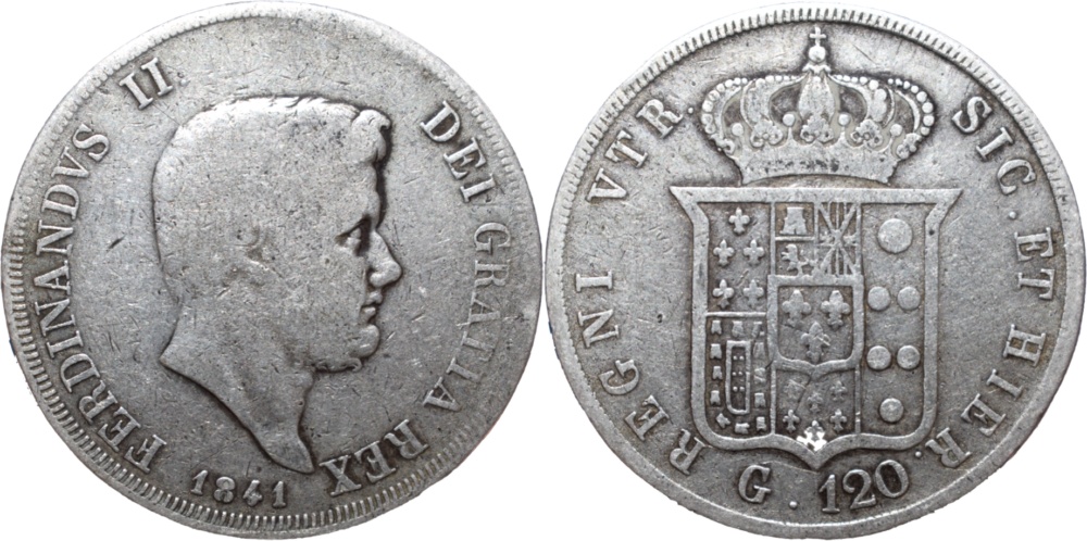 120 grana Ferdinand II 1841 droit et revers