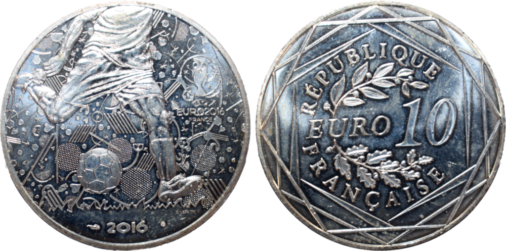 10 euros UEFA 2016 argent droit et revers