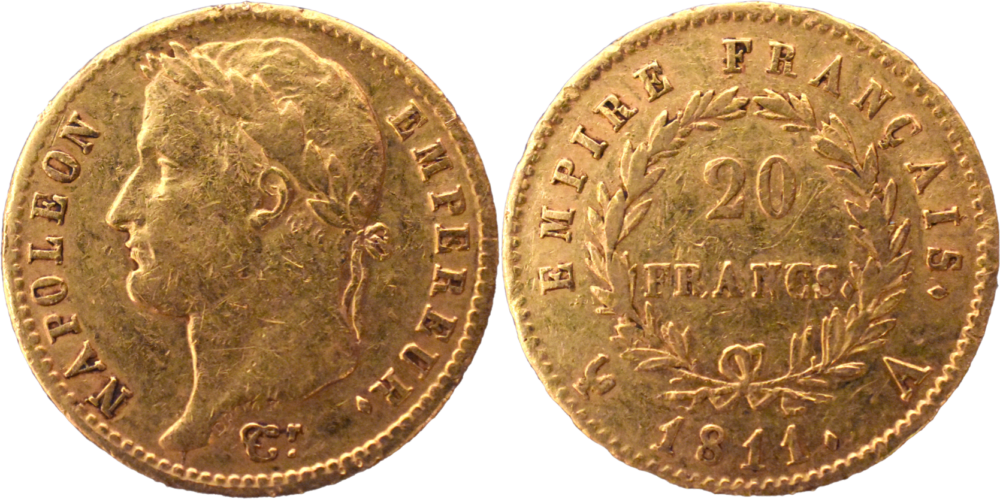 20 francs Napoléon empereur 1811 A droit et revers