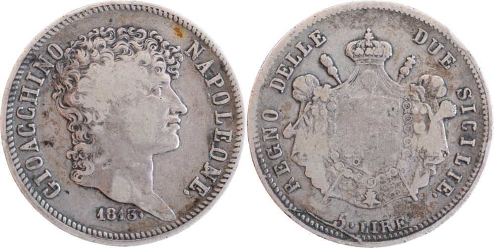 5 lire Gioacchino Napoleone Joachim Murat 1813 « fautée » droit et revers