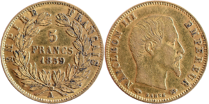 5 francs or Napoléon III 1859 A droit et revers