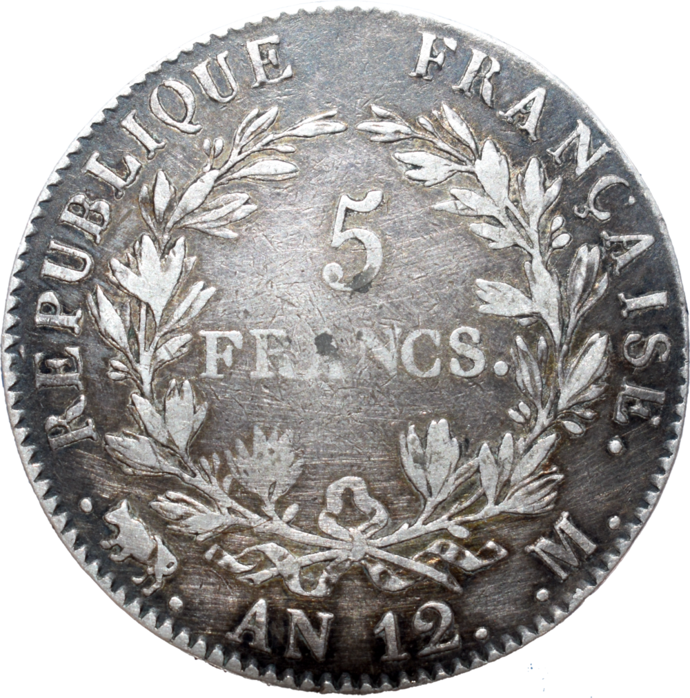 5 francs Napoléon Empereur AN 12 M (1803/4) revers