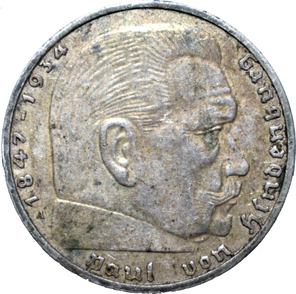 2 reichsmark 1939 A Paul Von Hindenburg droit