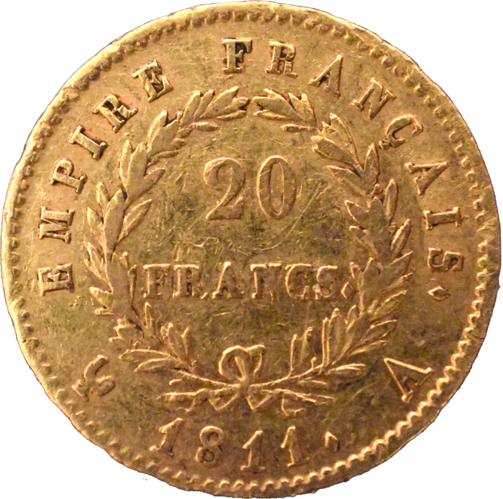 20 francs Napoléon empereur 1811 A revers