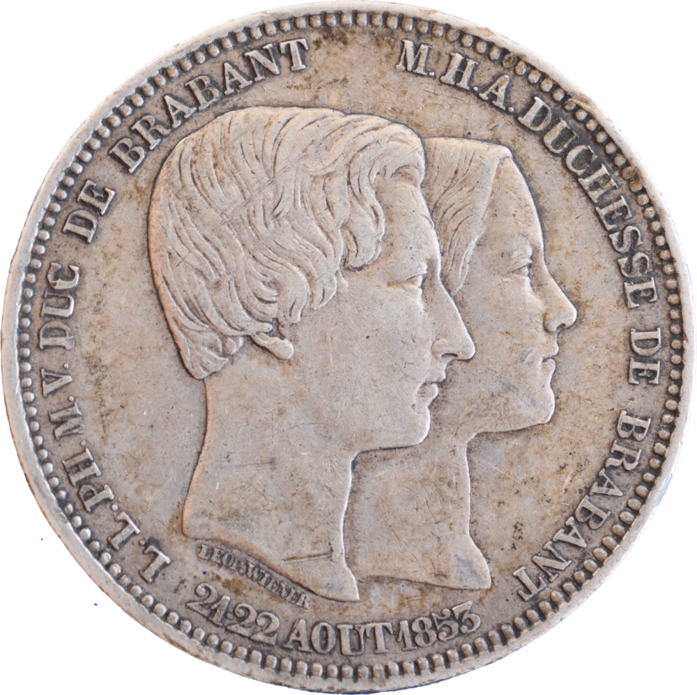 5 francs Léopold Premier Mariage du duc et de la duchesse de Brabant 1853  revers