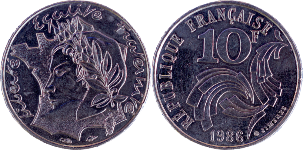 10 francs Jimenez 1986 droit et revers