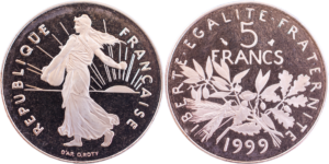 5 francs Semeuse 1999 BE/FDC cupro-nickel droit et revers