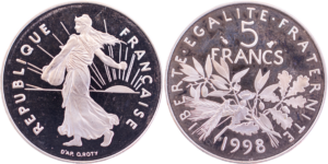 5 francs Semeuse 1998 BE/FDC cupro-nickel droit et revers