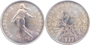 5 francs Semeuse 1977 FDC cupro-nickel droit et revers
