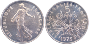 5 francs Semeuse 1975 FDC cupro-nickel droit et revers