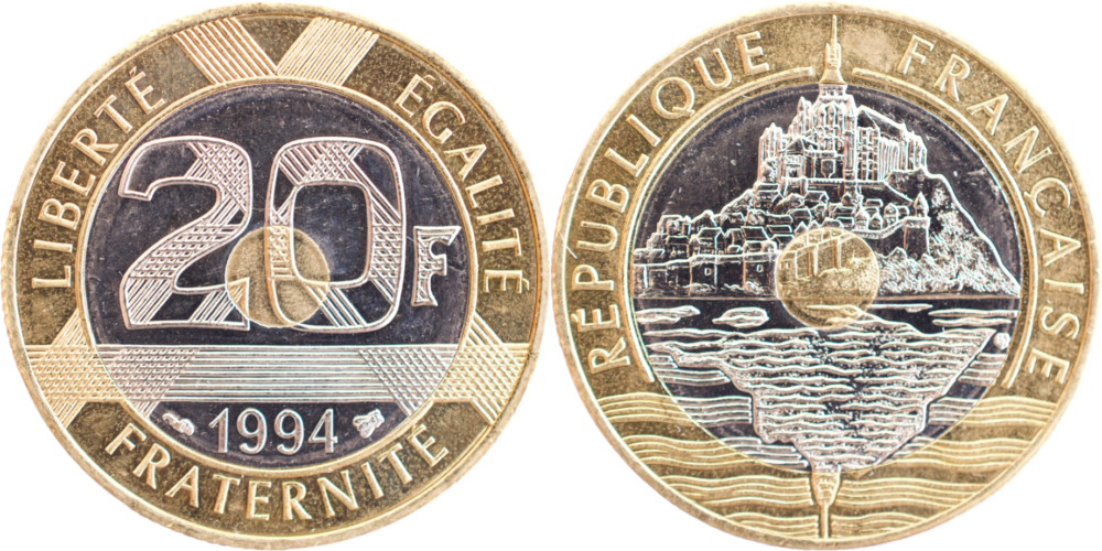 20 francs Mont Saint-Michel 1994 abeille droit et revers