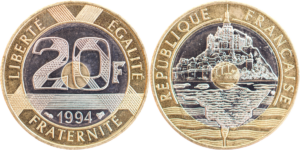 20 francs Mont Saint-Michel 1994 abeille droit et revers