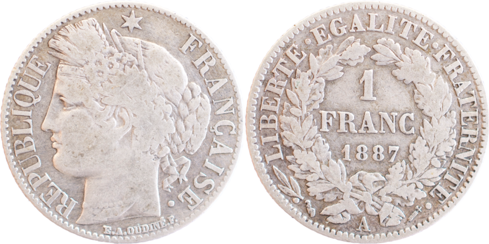 1 franc Cérès 1887 A droit et revers