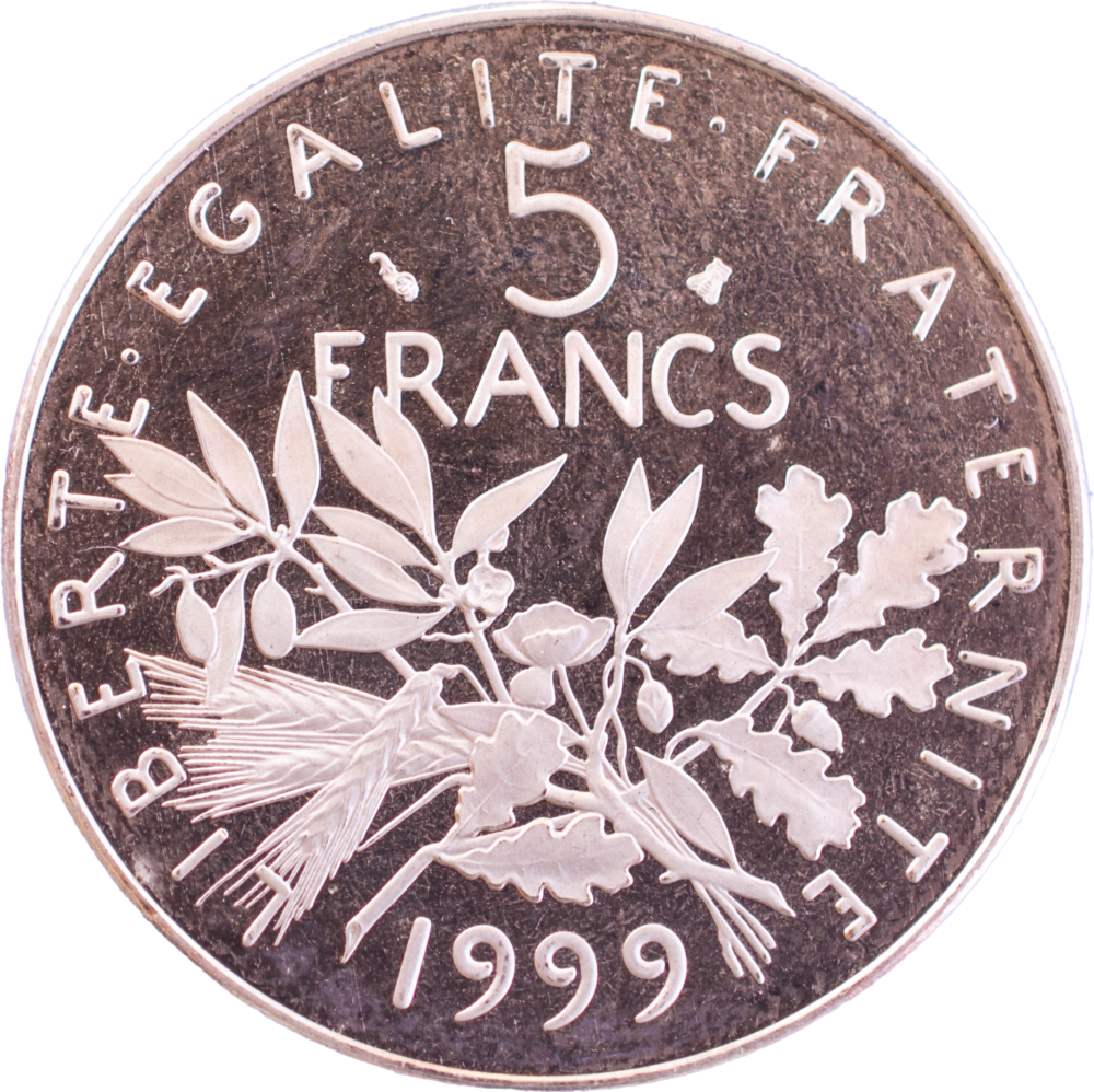 5 francs Semeuse 1999 BE/FDC cupro-nickel revers