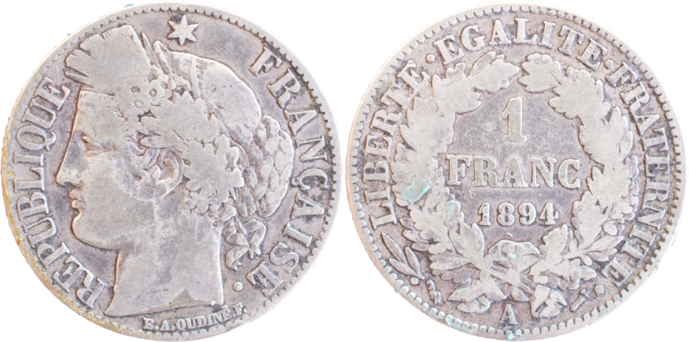 1 franc Cérès 1894 A droit et revers