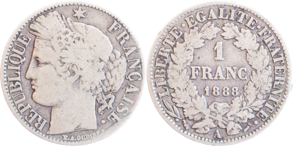 1 franc Cérès 1888 A droit et revers