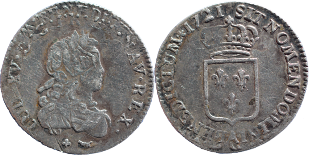 1/6 d’écu de France Louis XV 1721 A Paris TTB droit et revers