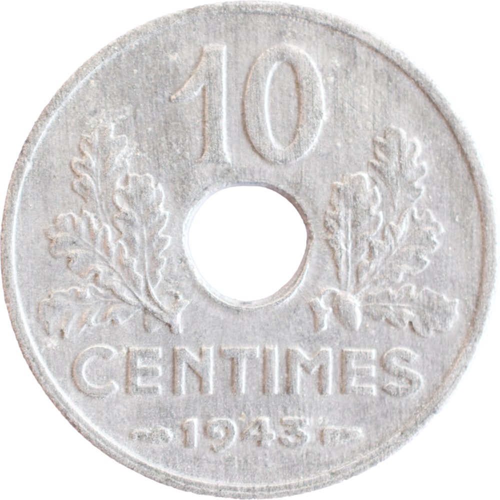 10 centimes Etat Français 1943 « Fautée » SPL revers